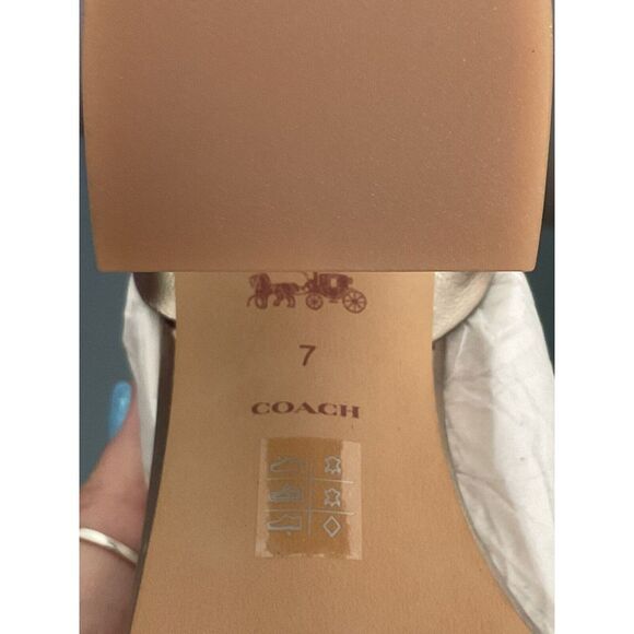 COACH Margaret Leather Strappy Studded Sandal Block Heel Sports Champagne 7 (B) - Picture 7 of 8